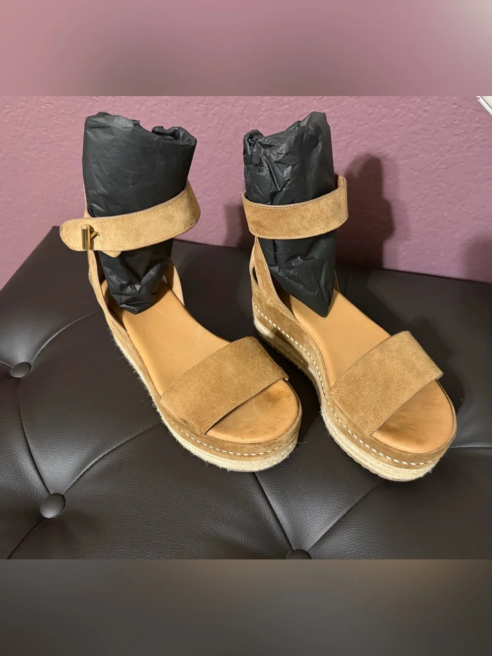 Franco Sarto Tan Suede Espadrille Platform Sandals